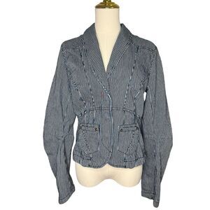 BB Dakota White and Blue Striped Button Up Jacket Women’s Medium